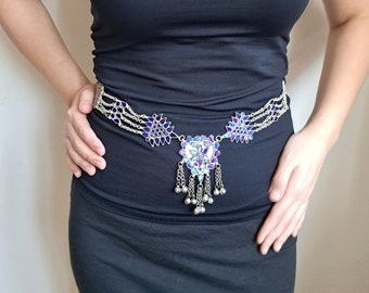 Belly chain, crystal bellychain, body jewelry, belt chain, chain belt, festival belly chain, crystal blue belly chain, crystal blue necklace