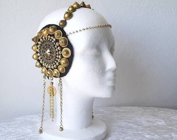 Tribal fusion headdress, kuchi headpiece, gold tribal headpiece, gold headdress, gold bellydance, bellydance headdress, boho gold headdress