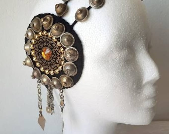 tribal fusion headdress, fusion bellydance headdress, fusion bellydance headpiece, kuchi headpiece, mandala headdress, boho ethnic headpiece