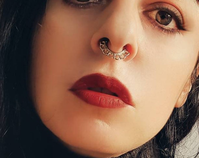 Silver septum ring, silver septum, fake septum, ring nose, silver ring nose, silver, ring, tribal fusion, ethnic ring nose, boho chic