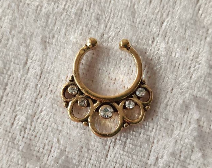 Septum ring, fake septum, ring nose, gold ring nose, ring, festival, goa, strass ring, no piercing, tribal fusion, boho, ethnic, boho chic