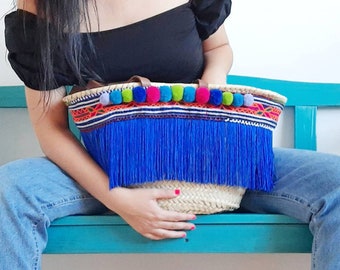 bohemian basket bag, basket, straw bag, ethnic bag, basket handmade, boho bag, beach bag, bag for woman, Korb Handtasche, Sacs en paille