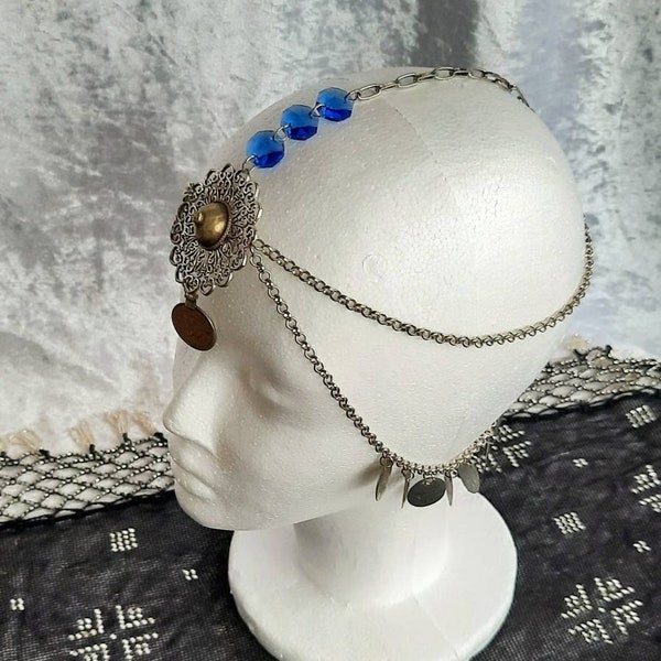 boho headpiece, handmade headpiece, tribal fusion headpiece, ethnic headpiece, head chain, bohemian headpiece, Cleopatra headchain, silver