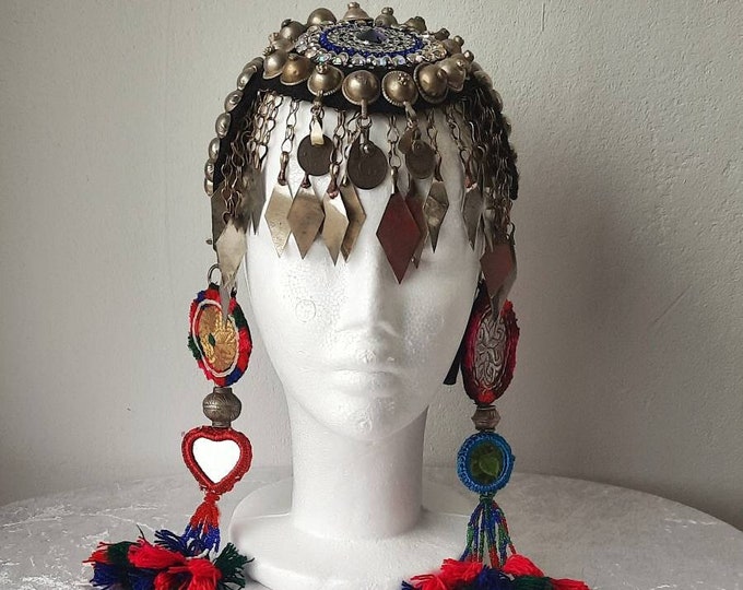 boho headdress, tribal fusion headpiece,  kuchi headdress, fusion bellydance headdress, bellydance headpiece, kuchi tassel, tribal headdress