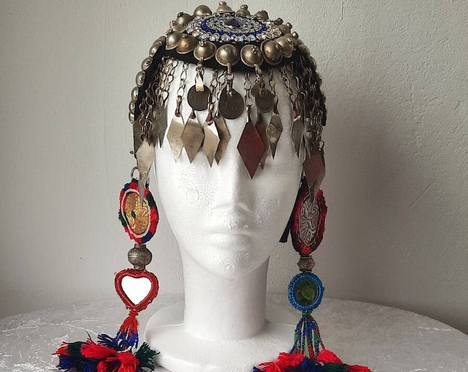 boho headdress, tribal fusion headpiece, kuchi headdress, fusion bellydance headdress, bellydance headpiece, kuchi tassel, tribal headdress