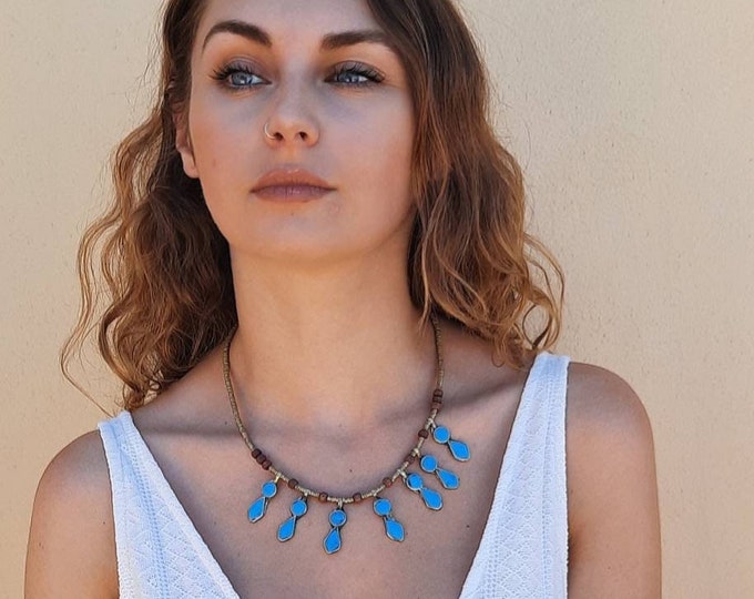 Natural stone necklace, tribal fusion, ethnic jewelry, fusion bellydance, turquoise, choker, boho necklace, kuchi, necklace, gypsy, ethnic