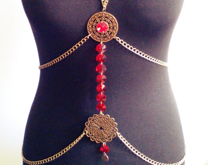 Body chain/ Body necklace/ body jewelry/ crystal necklace/ boho/ boho chic/ ethnic jewelry/