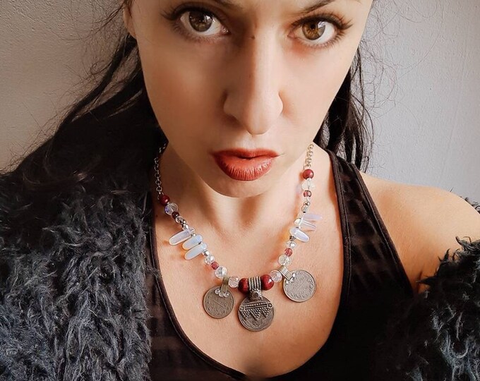 Crystal necklace, handmade necklace, boho necklace, necklace for woman, tribal fusion, boho chic, boho necklaces, natural stone, alchemy