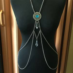 Body chain handmade, body jewellery, body harness, chain body harness, tribal fusion, body necklace, long necklace, custom body jewellery, image 2