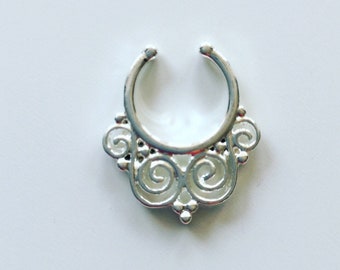 Silver Septum ring, silver septum, silver septum jewelery, nose ring, fake septum, Sterling Silver Fake, boho ring, chic