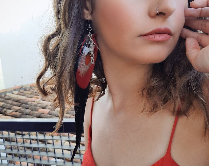 feather earring, boho earring, boho jewelry, festival outfit, boho earrings, feather, bohemian earring, ethnic earring, trendy earrings