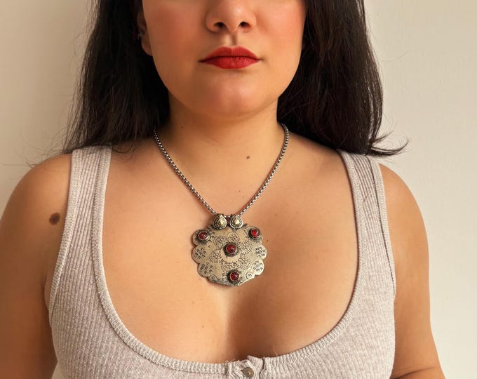boho ethnic necklace, red crystal necklace, kuchi necklace, kuchi jewelry, kuchi style, fusion bellydance, bellydance custome, tribal fusion