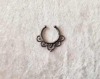 nose ring, ring for the nose, black ring, indian style, boho, boho ring, tribal fusion, fusion bellydance, septum, fake septum, no piercing