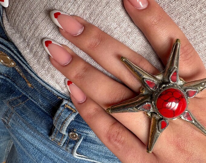 Ring, turquoise, turquoise ring, spike, punk, grunge, gothic, dark, tribal fusion, boho ring, boho, boho chic, big ring, kuchi, kuchi ring