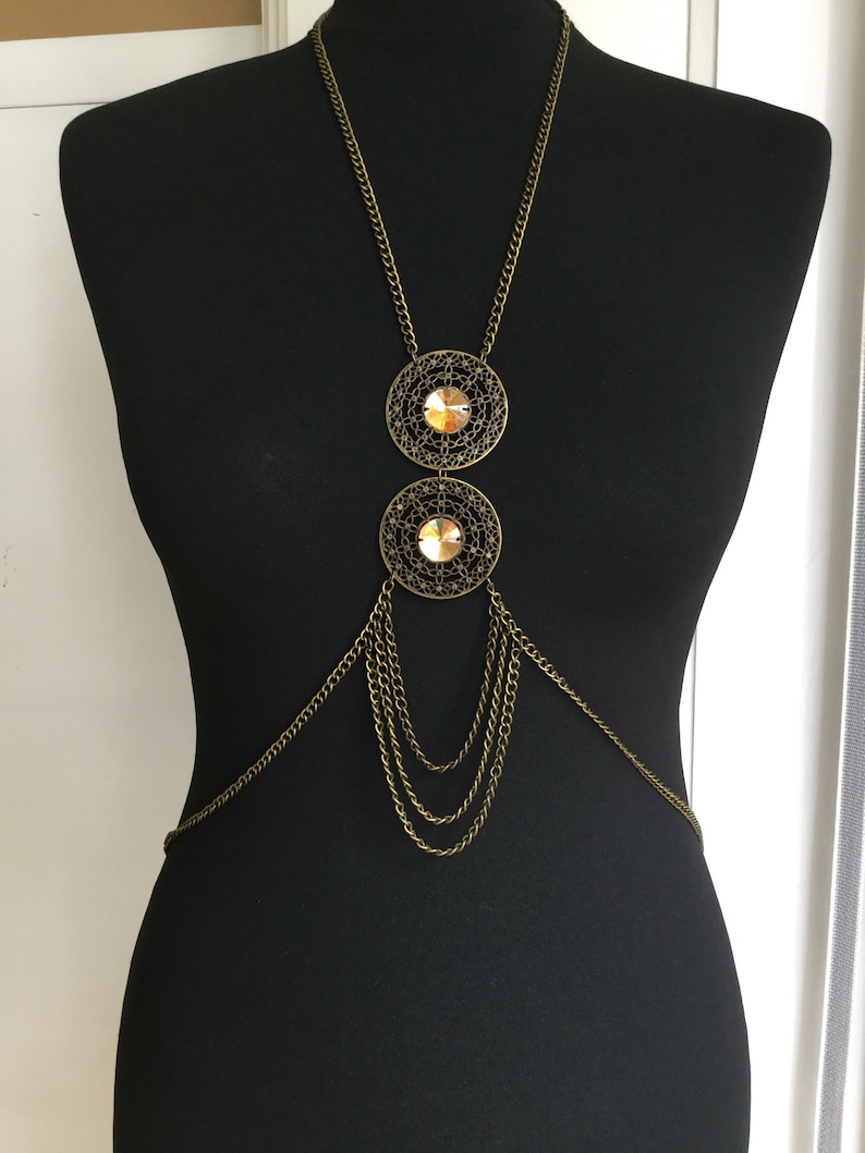 Bodychain, body chain, body necklace, body jewelry, boho necklace, boho chic, festival clothing, tribal fusion necklace, festival outfit image 4