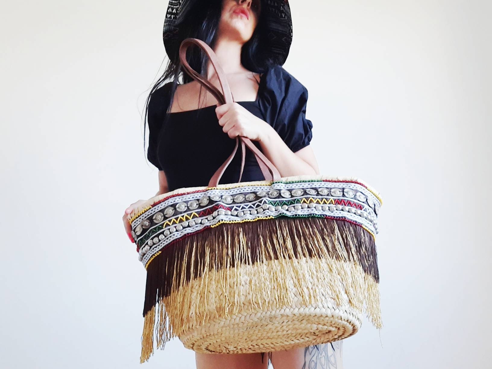 boho bag, summer bag, straw bag, ethnic bag, basket handmade, carrycot,  beach bag, bag for woman, basket, Korb Handtasche, Sacs en paille