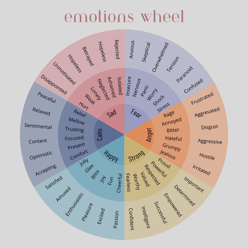 Emotions Wheel Downloadable Print Etsy