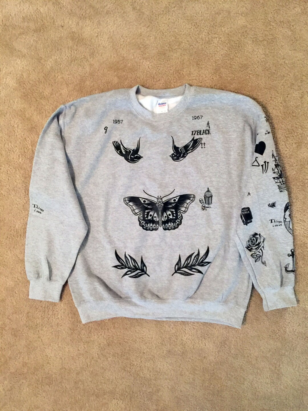 Butterfly Styles Tattoo Sweatshirt gray - Etsy