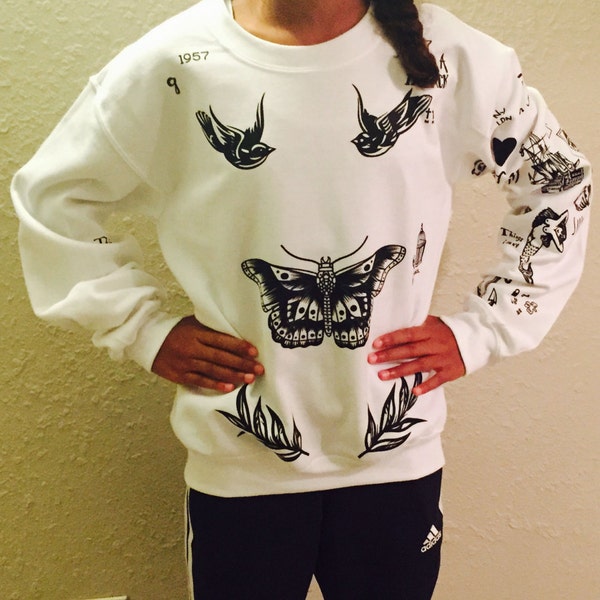 Butterfly Styles Tattoo Sweatshirt (White)