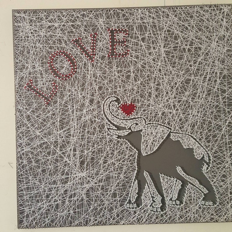 Elephant String Art W/ Heart and Love Added 24x24 Etsy