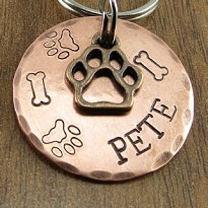 Dog tag, Dog ID tag, Pet tag, Pet ID tag, Paw print tag, Dogs name tag, Dog tag for dog, Copper dog tag, Personalized dog tag, paw print