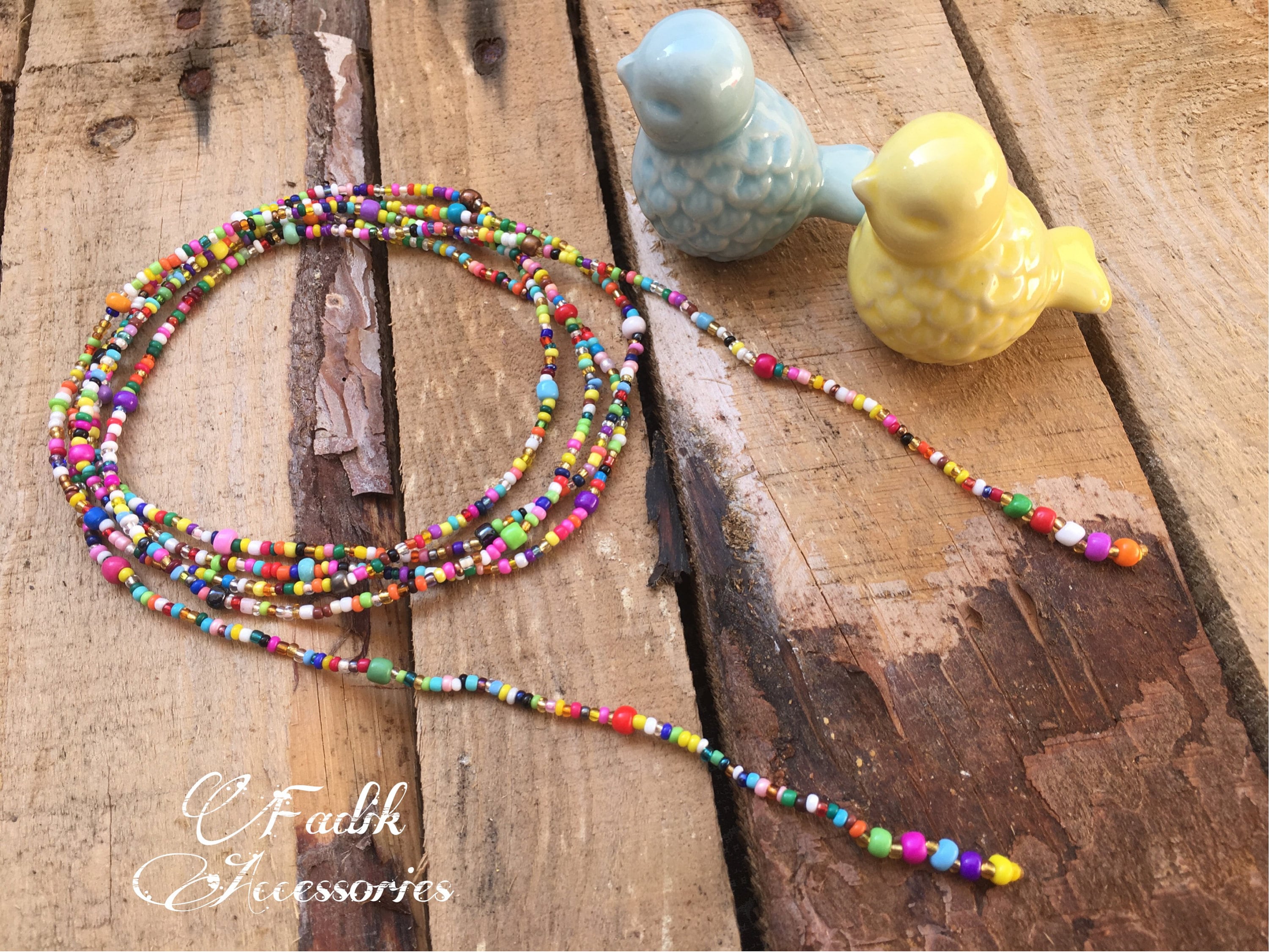 Multicolor Beaded Lariat Necklace - Women Accessories Hand Beaded Lariat Necklace or Belt: Soft Fall Colors, 50  main image 3