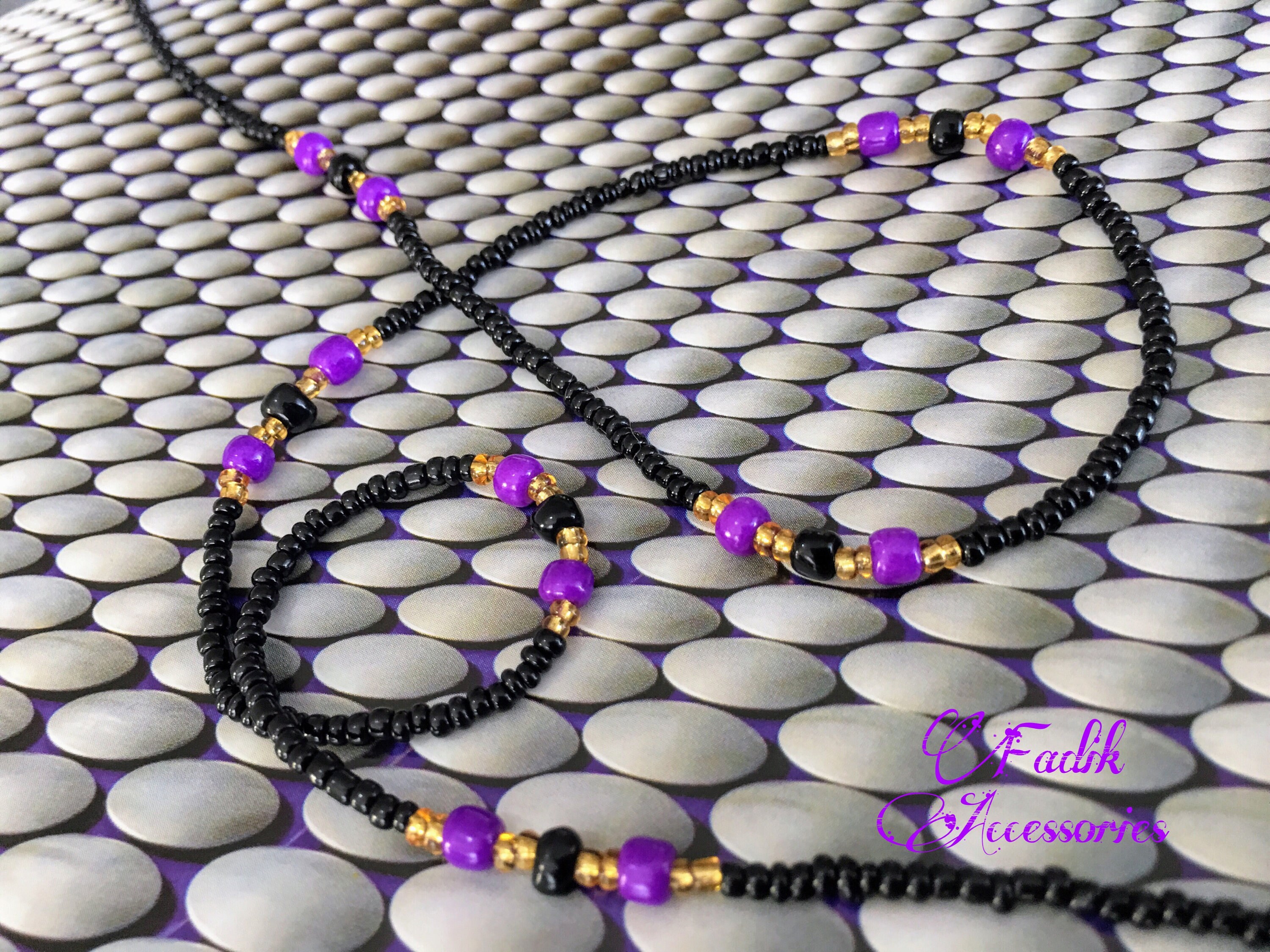 Purple Gold Waist Beads Set 32-34 / Elastic