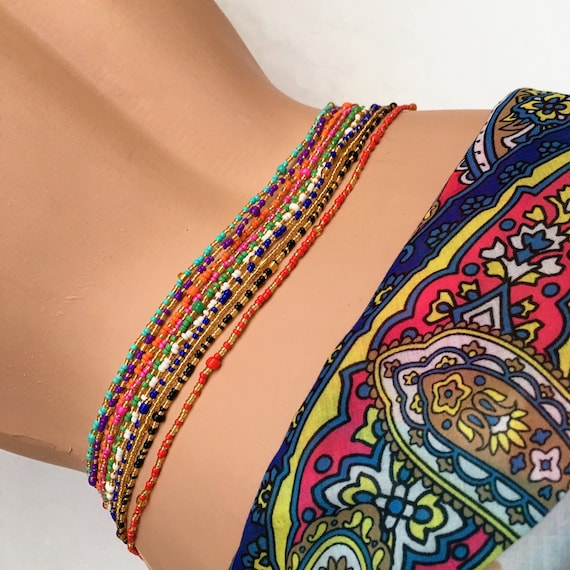 Tie on Waist Beads, 25-60 Inches Belly Bead, Evil Eye Belly Chains