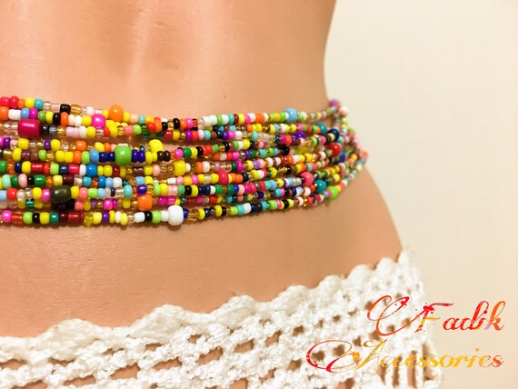 Tie on Waist Beads, 25-60 Inches Belly Bead, Evil Eye Belly Chains