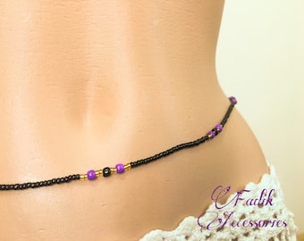 Black Purple Gold Waist beads, Body jewelry, Belly bead, Waist Chain, African waist bead, Also Wrap bracelet, as necklace, as anklets, etc.