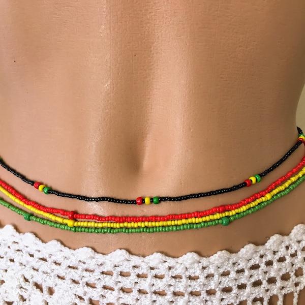 Rasta Colors Belly beads, 4 Strand Waist Beads, Stretchy Elastic  Waist band, Body Jewelry, Red Yellow Green Black, African Belly Bead
