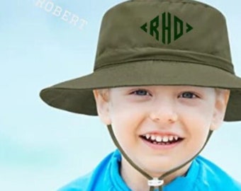 Chapeaux de soleil pour tout-petits, enfants à monogramme personnalisé pour une protection à la plage ou à la piscine, chapeau de pêche