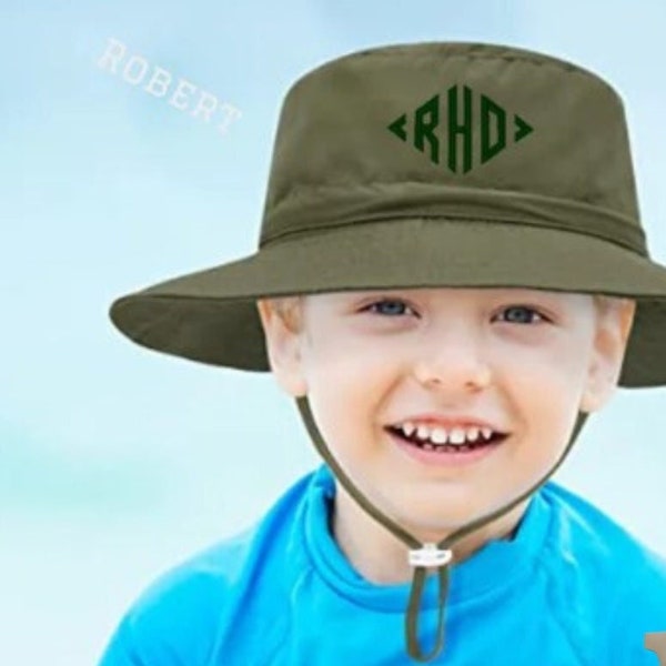Sun Hats Toddlers, Children Monogrammed Personalized for protection at the beach or pool fishing hat