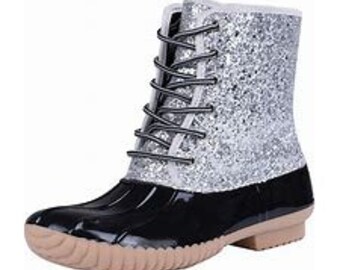 paisley glitter duck boots