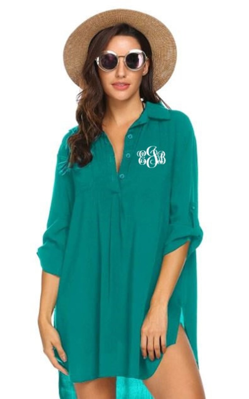 Swim CoverUp Monogrammed Boyfriend Style Shirt Etsy