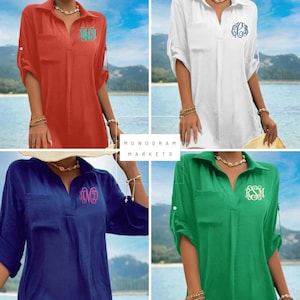 Swim Cover-Up - Monogrammed Boyfriend Style Shirt for Her,  Beach, pool, Mothers day, summer outfits, Gifts for bridesmaids, gifts for Mom,