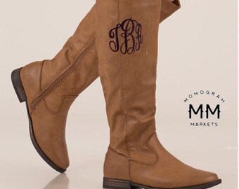 Monogram Riding Boots in Taupe, Beige, Black or Brown, gifts for her, winter boots, riding boots