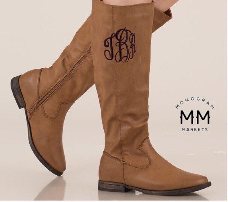 Monogram Riding Boots in Taupe, Beige, Black or Brown, gifts for her, winter boots, riding boots