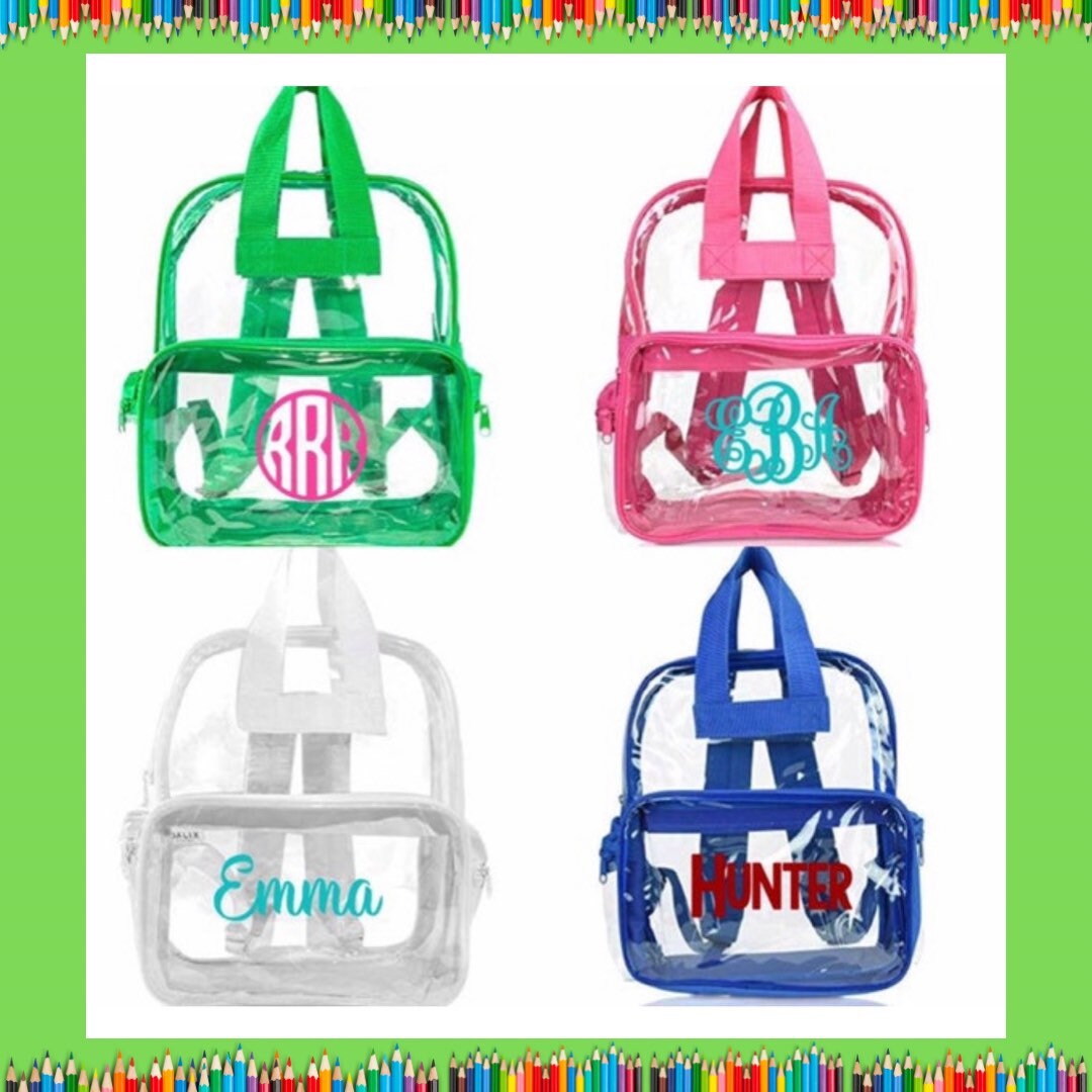 Clear Backpacks Monogrammed Name Sturdy 