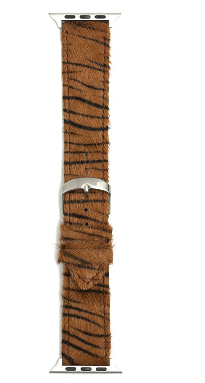 Leather Cowhide Apple Watch Band 38-40-41mm same day shipping, gifts for her, mens Watch bands Brown White Stripe