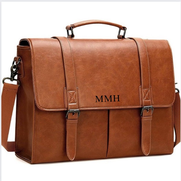 Messenger Bag for Men 15.6” Vintage Leather Briefcase Waterproof Laptop Bag Satchel Shoulder Bag Office Work Business College initials