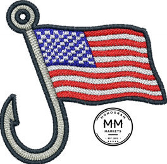Fish Hook American Flag Fishing Embroidered Palestine