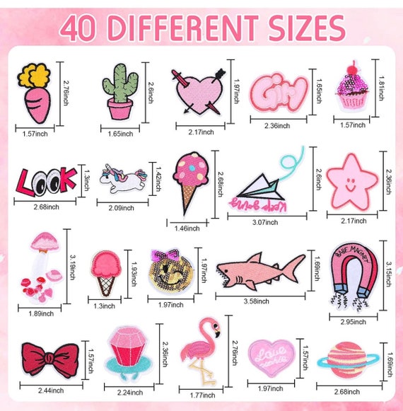 40 Pcs Pink Iron on Patches Embroidered Pretty Girls Appliques Cute Jacket  Patches Flowers Hearts Butterfly Unicorn Patch Decorative Patches 
