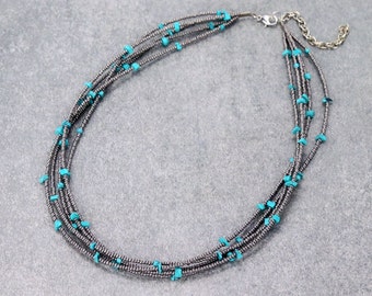 Turquoise style beaded layered boho western necklace