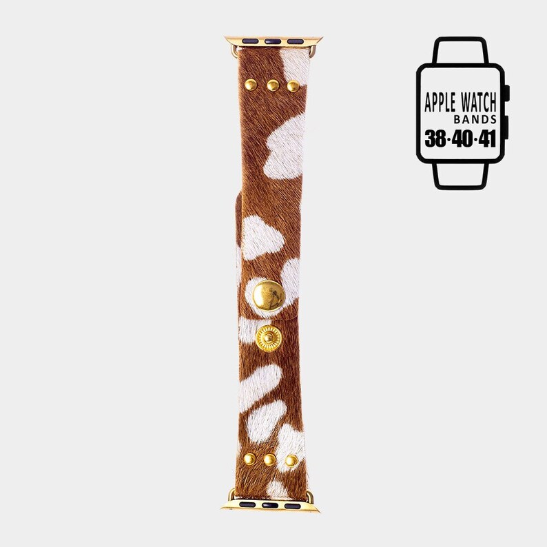 Leather Cowhide Apple Watch Band 38-40-41mm same day shipping, gifts for her, mens Watch bands Brown/White Cowhide