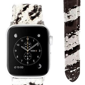 Leather Cowhide Apple Watch Band 38-40-41mm same day shipping, gifts for her, mens Watch bands Black/White Cowhide