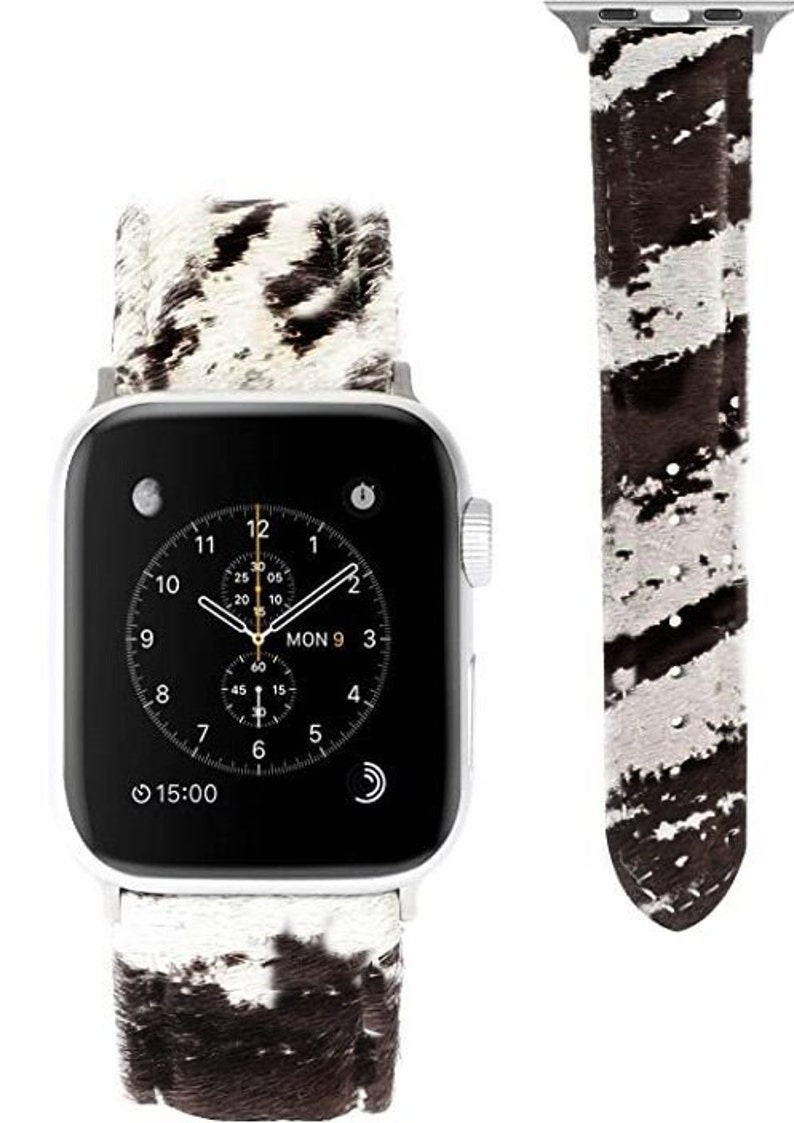 Leather Cowhide Apple Watch Band 38-40-41mm same day shipping, gifts for her, mens Watch bands Black/White Cowhide