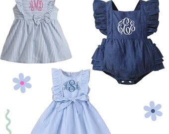 Baby Romper monogramado con lazo, Ideal para regalos de baby Shower, fotos familiares, regalos de cumpleaños, regalos monogramados