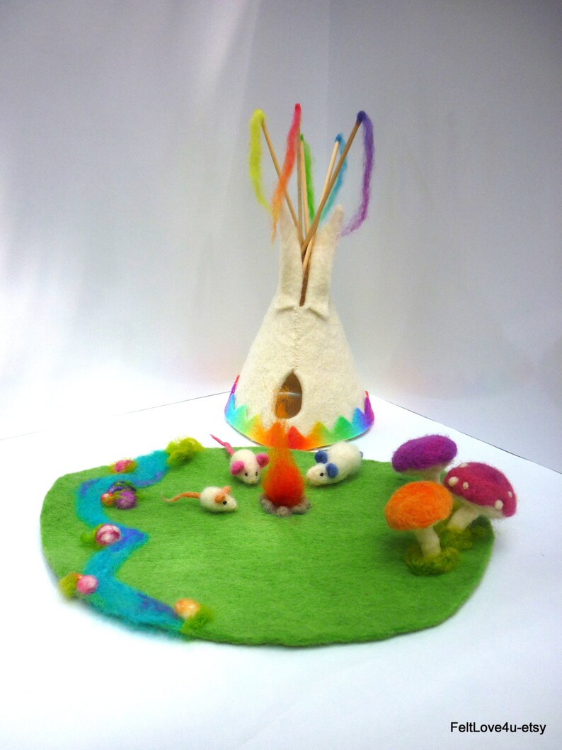 Gemstone Creek Fire inside. 3 Toadstools Toy and Soothing Night Light 3 Mice Rainbow Tipi\u00a9 Wool Felt 20cm Waldorf Playscape 20 x 25cm