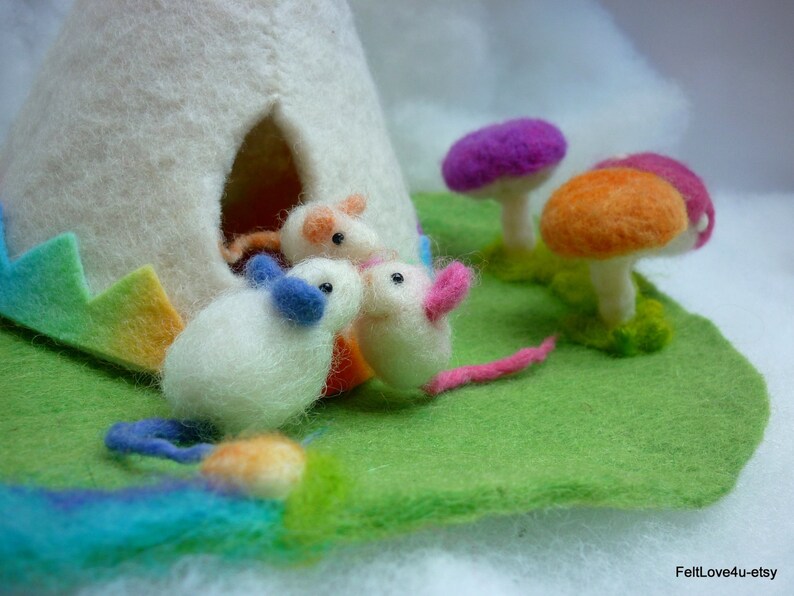 Gemstone Creek Fire inside. 3 Toadstools Toy and Soothing Night Light 3 Mice Rainbow Tipi\u00a9 Wool Felt 20cm Waldorf Playscape 20 x 25cm
